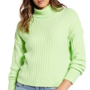 LovexDesign Highlighter Green cropped ribbed turtleneck sweater